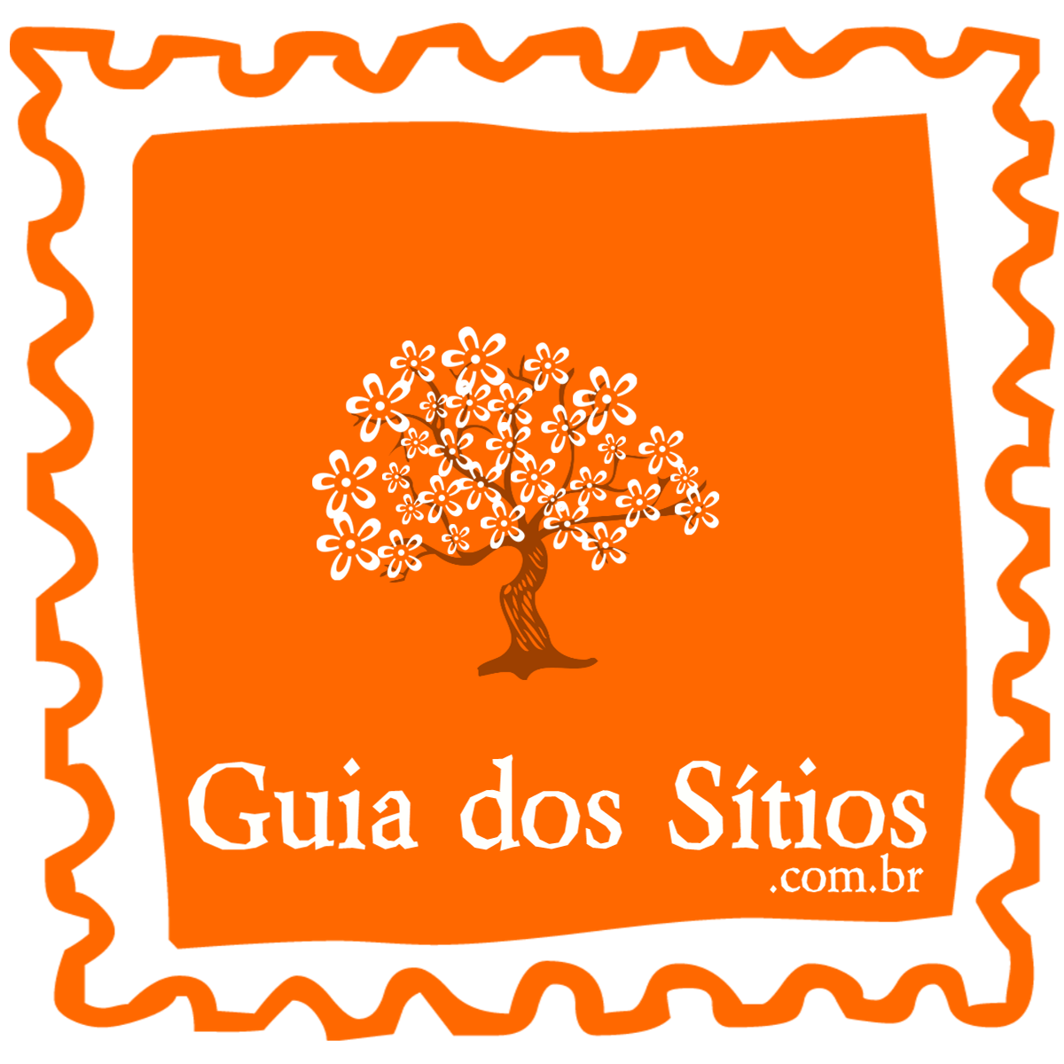 Logo_guiadossitios Logotipo laranja com árvore florida e texto Guia dos Sítios